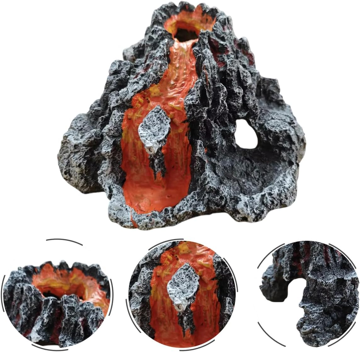 AIMALL Creative Resin Volcanic Eruption Aquarium Ornament with Air Bubble Stone Landscape Decoration for Fish Tank Shrimp Cave Reptile Terrarium 6.7X6.8X3.3In image number 3