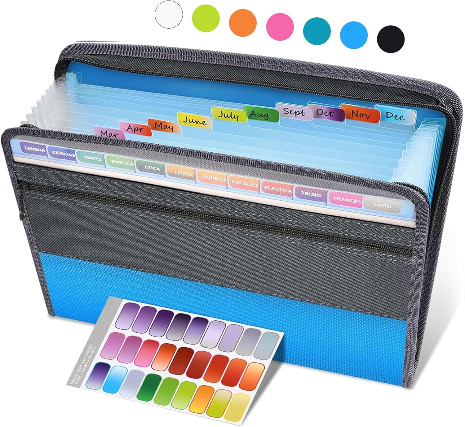 Sooez Expanding File Folder with Sticky Labels, 13 Pocket Accordion Document Organizer Fabric/Poly Expanding Zip File with Zipper Closure Front Pocket，Letter A4 Paper Document Accordion Folder, Blue image number 4