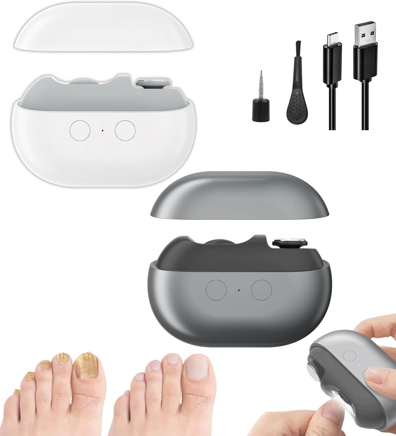 Smart Nail Clipper, Fanyil 3 in 1 Electric Nail Clippers for Seniors, Designed for Extra Hard/Thick Hands Feet Nails, Polishing Clipper with Light,For Limited Mobility People, Parent Gift (Gray+White) image number 4