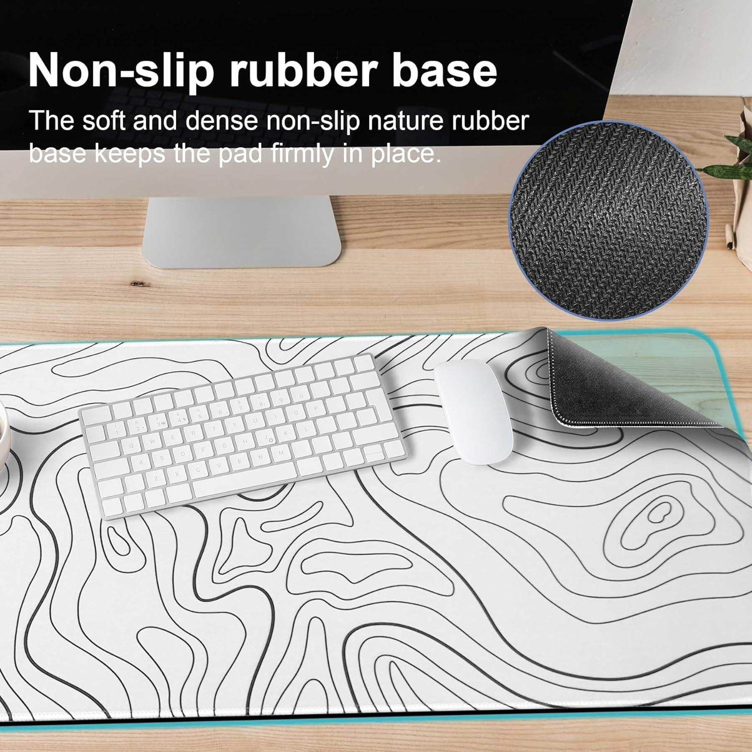 DAWNTREES 140X60Cm Mouse Pad,Gaming Mouse Pad Keyboard Pad, Topographic Desk Pad Black and White Mouse Mat for Keyboard with Anti-Slip Rubber Base. (White Topographic, 140X60Cm) image number 3