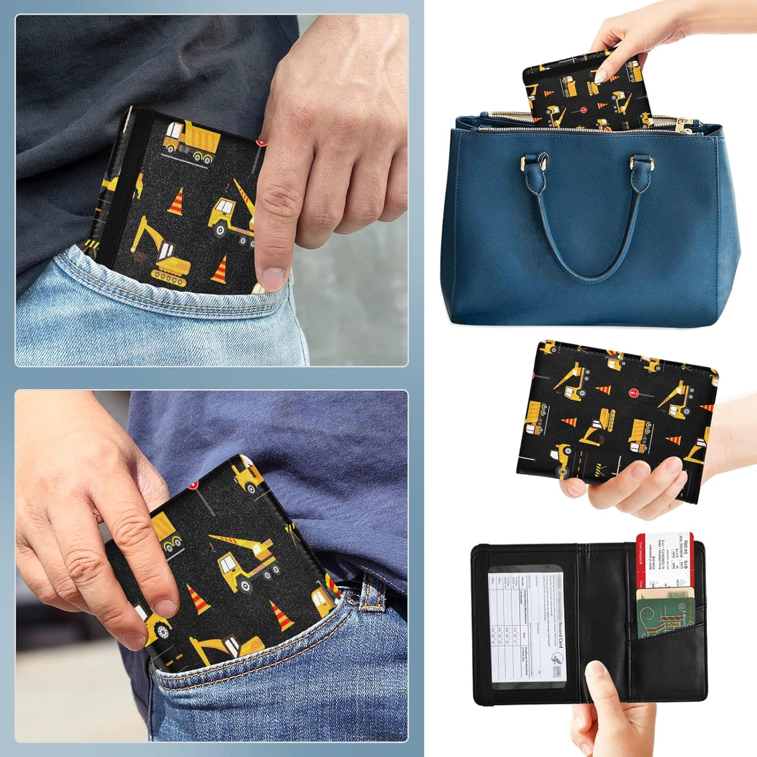 Cute Construction Machinery for Kids Passport Holder Cover Wallet Combo PU Leather Badge ID Vaccine Card Holder Wallet Card Protector for Women Men Cute Construction Machinery for Kids, Multi