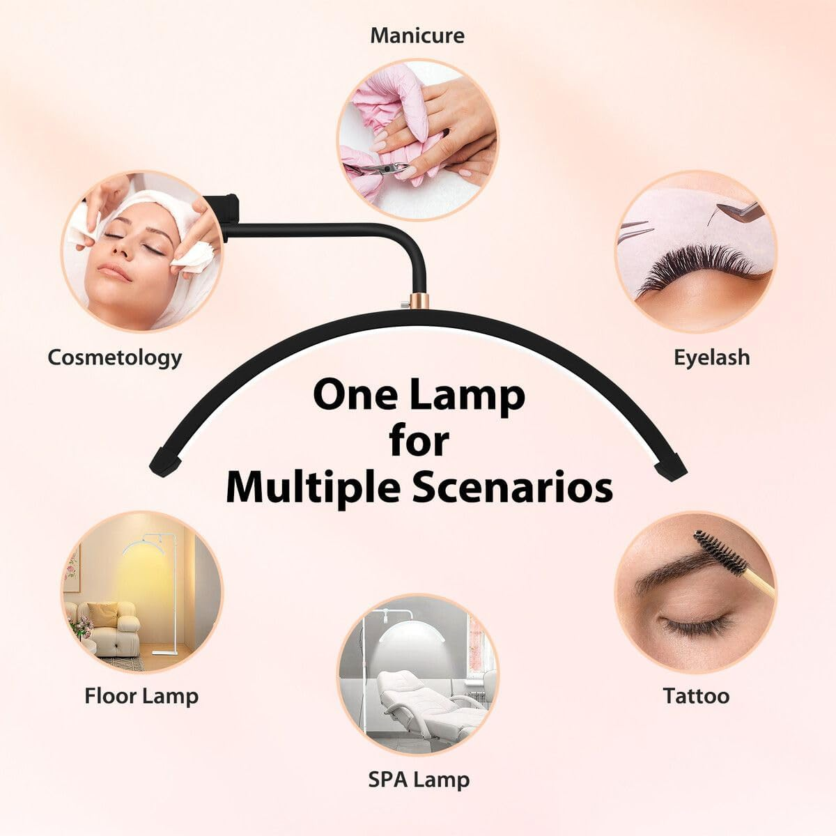 AUSWAY LED Beauty Floor Lamp Fill Light Half Moon for Lash Extensions Salon Tattoo Eyelash Spa Facial Nail Skincare Makeup Tool Adjustable Brightness with Remote image number 2