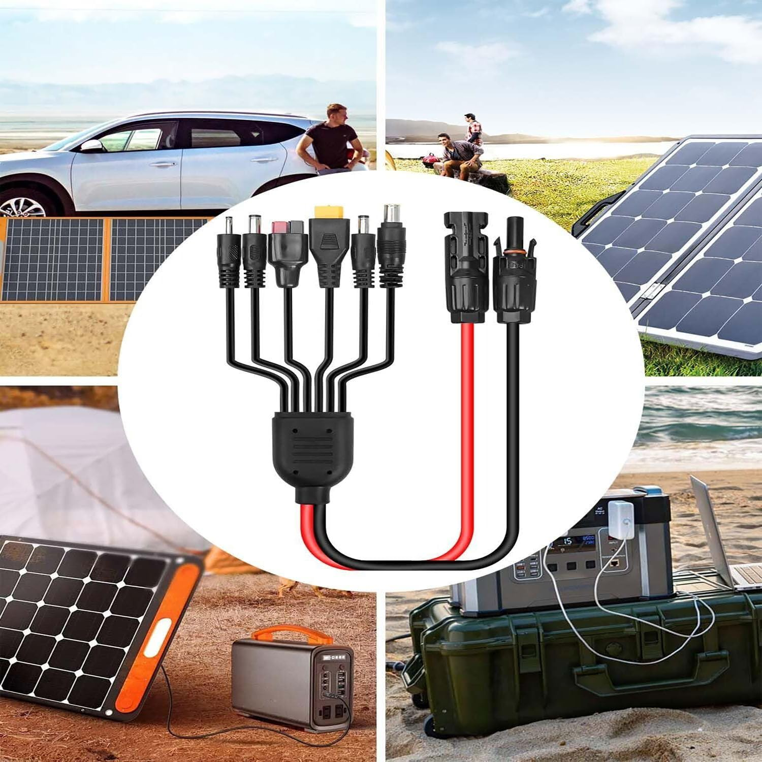 Solar Panel Connector 6 in 1 Solar Extension Cable Connector Kit XT60 Extension Cable Anderson 4 DC Ports(Dc7909 DC6530 DC5521 DC35135) Solar Connector Kit Outlet Splitter image number 4