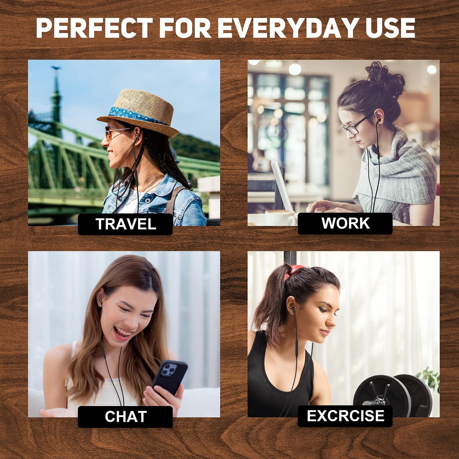 USB C Headphones for Iphone 16, Type C Earbuds Red Pear Wood Wired Hifi Stereo with Remote & Mic, USB C Earphones Compatible with Iphone 16/15 Pro Max, Galaxy S23, Ipad Device with Type C, Black image number 2