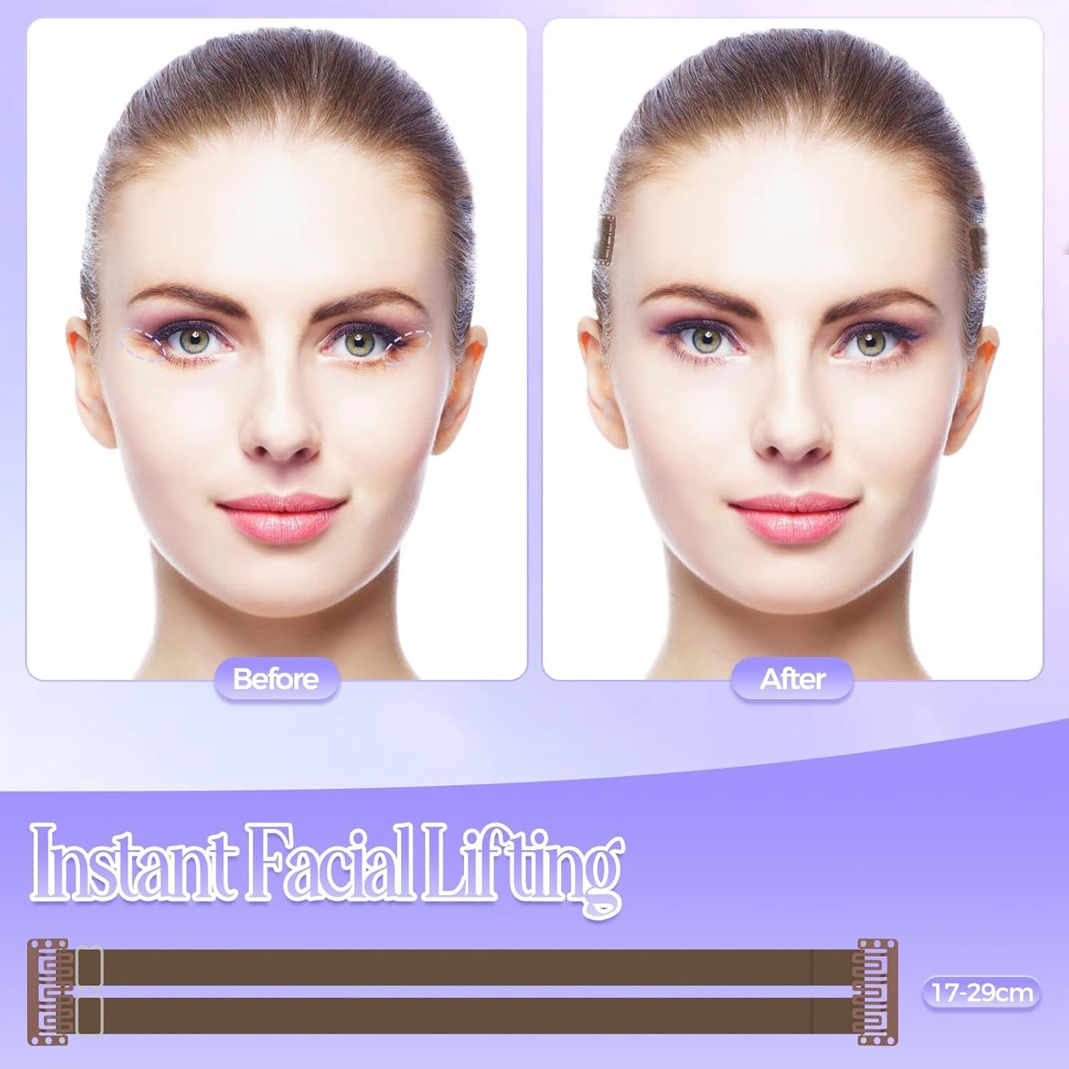 XTYAU Face Lift Tape Invisibles,Facelift Tape for Face Invisible with Bands,Face Tape Lifting Invisible with String,Face Lift Bands with Hair Clips,2 PCS Facelift Band with Clips (Brown) image number 4