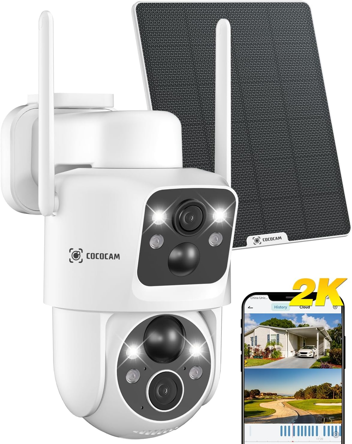 COCOCAM 2K Security Camera Outdoor Wireless with Dual Lens Dual PIR, 10000Mah Battery, 355&deg;P 90&deg;T, 6W Solar Panel, AI Analysis, IP66 image number 6