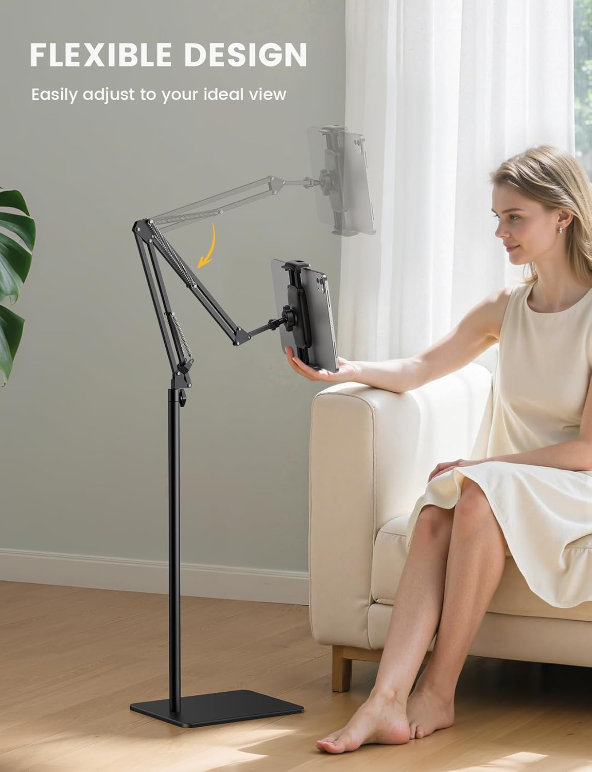 Floor Tablet Stand Phone Holder - Lamicall [55" Height Adjustable][ Flexible Arm] Multi Angle Tablet Holder, 5Lb Weighted Base Bed Mount for 4.7-13" Devices, Ipad Pro Air Mini, Kindle, Tabs, E-Readers image number 2