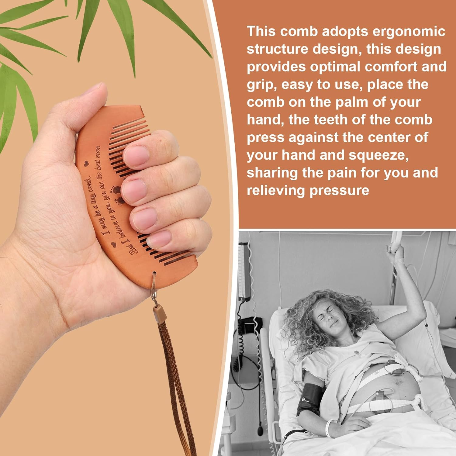 Carriage Comb Set, Birth Comb, Wooden Hair Comb for Birth with Storage Bag and Neck Strap, Pregnancy Comb, Birth Utensils for Firstbirths, Pregnancy Gift image number 6