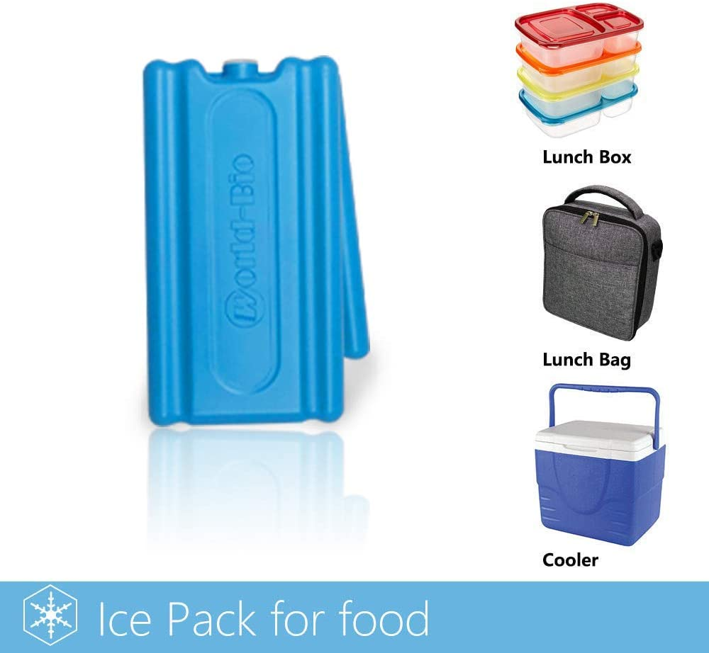 WORLD-BIO Ice Pack Brick Freezer Cool Packs for Lunch Box, Slim, Lightweight, Long-Lasting Reusable for Lunch Cooler Bag, Thin Lunchbox Cold Pack Blocks for Coolers Canned Beer Keep Food Fresh 6 Packs image number 3
