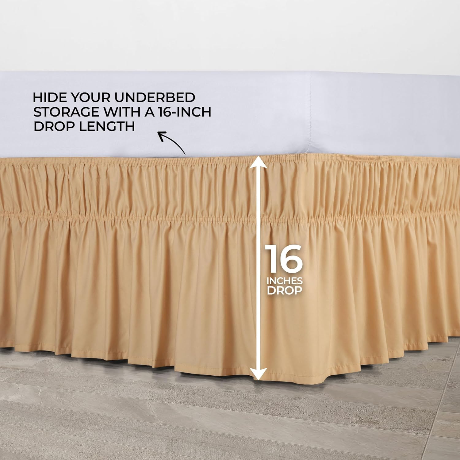 Utopia Bedding Queen Elastic Bed Ruffle - Easy Wrap around Ruffle - Microfiber Bed Skirt with Adjustable Elastic Belt 16 Inch Tailored Drop - Hotel Quality Bedskirt, Fade Resistant (Queen, Beige) image number 2