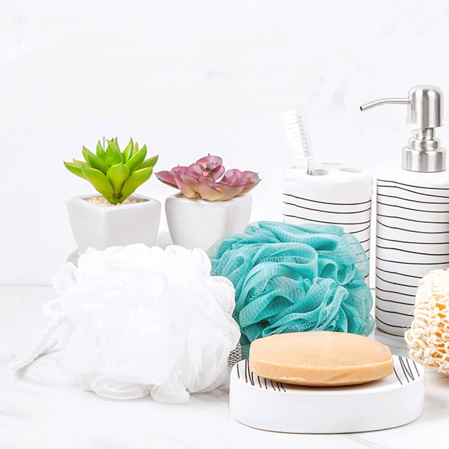 6 Pack Bath Sponge Shower Loofahs Mesh Pouf Bath Scrunchies Body Wash Puff，Luxurious Shower Loofah for Gentle Exfoliation image number 2