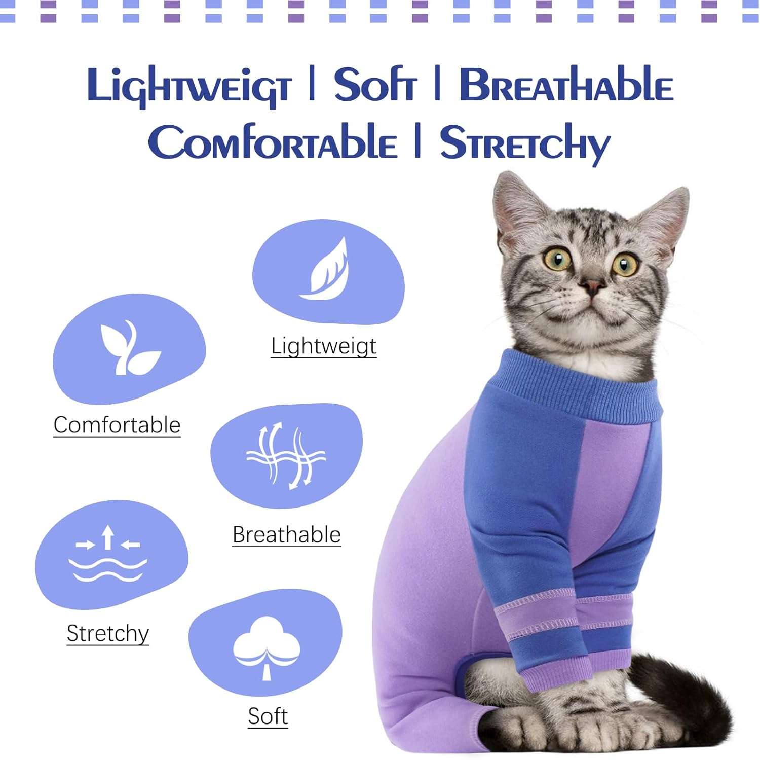 OUOBOB Sticky Hair Cat Clothes, Cat Recovery Suit Cat Pyjamas Only for Cats, Sphynx Hairless Cat Sweater, Cat Turtleneck, Anti-Licking or Skin Disease Recovery Suit for Cats image number 1