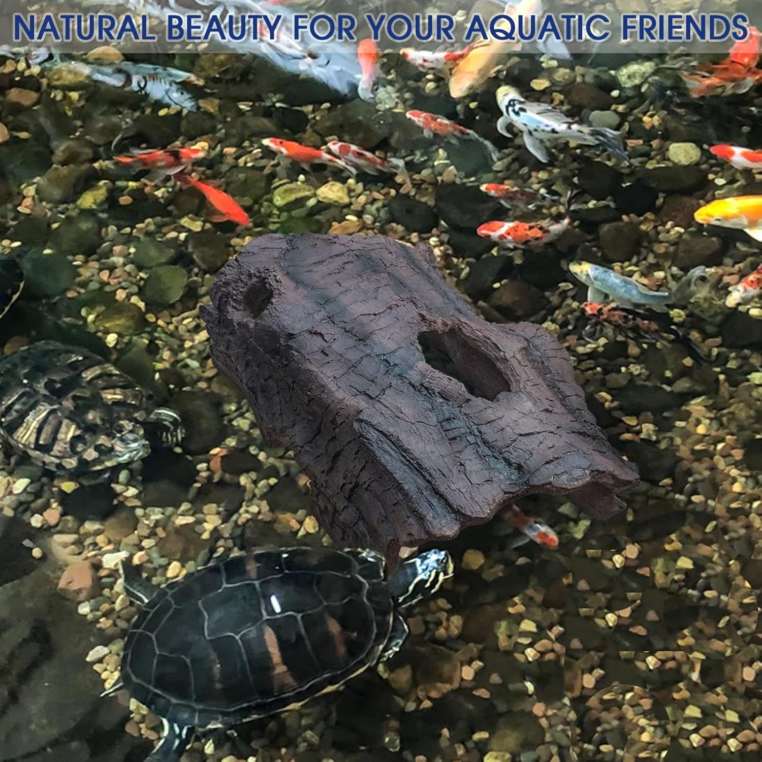 Realistic Faux Log Fish Cave - Predator Protection Shelter, Fish Hide & Aquarium Cave for Koi Pond Decor All-Weather Durable Pond Decorations for Ponds, Aquariums and Terrariums image number 3