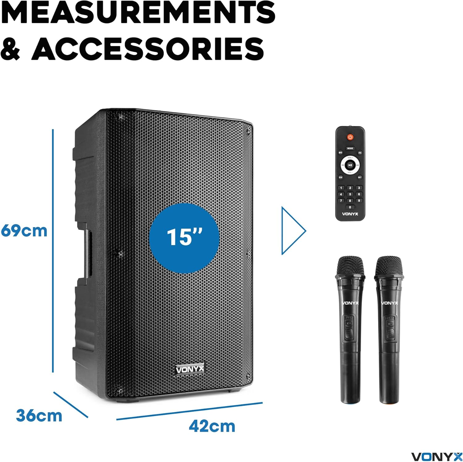 Vonyx VSA700-PA 15&Prime; Portable PA Speaker with Wireless Mics image number 2