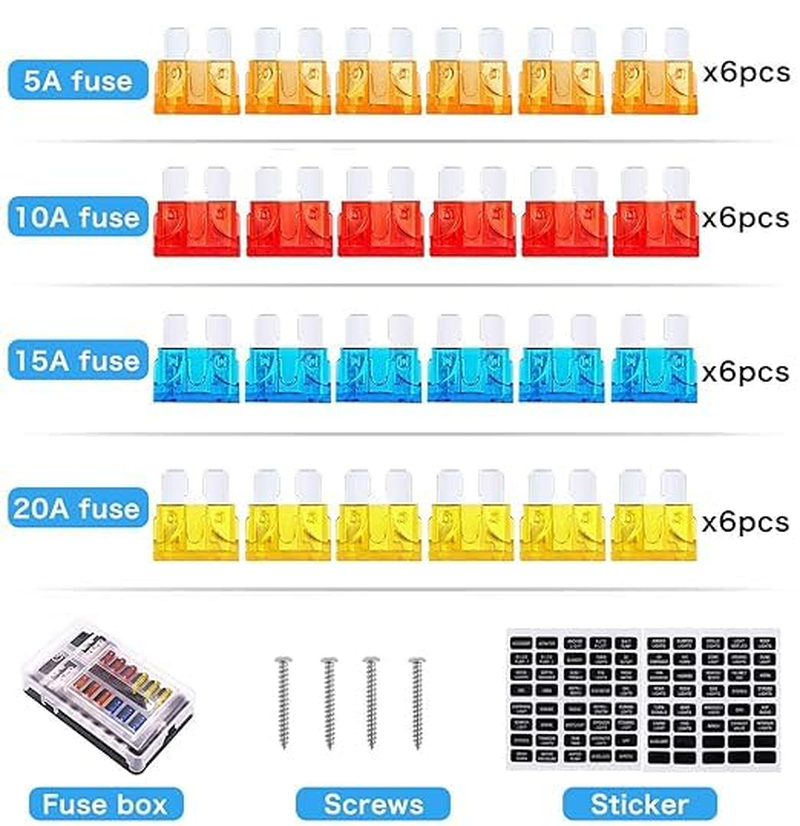 Upgraded 12 Way Fuse Block Box with Thumbscrew and LED Indicator, 12 Circuit Blade Fuse Box Holder W/Negative Bus Damp-Proof Cover Label Sticker for 12V/24V Auto Car RV Marine Boat and Yacht image number 3