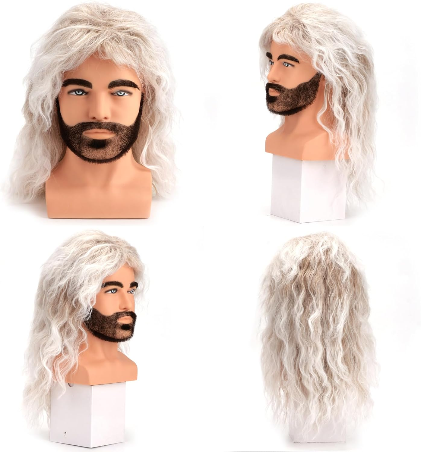 Black 80S Outfit for Men|Synthetic Curly Mens Wig|Long Rocker Wig for Men|Mens Wig for Party (Brown Mixed Silver) image number 2