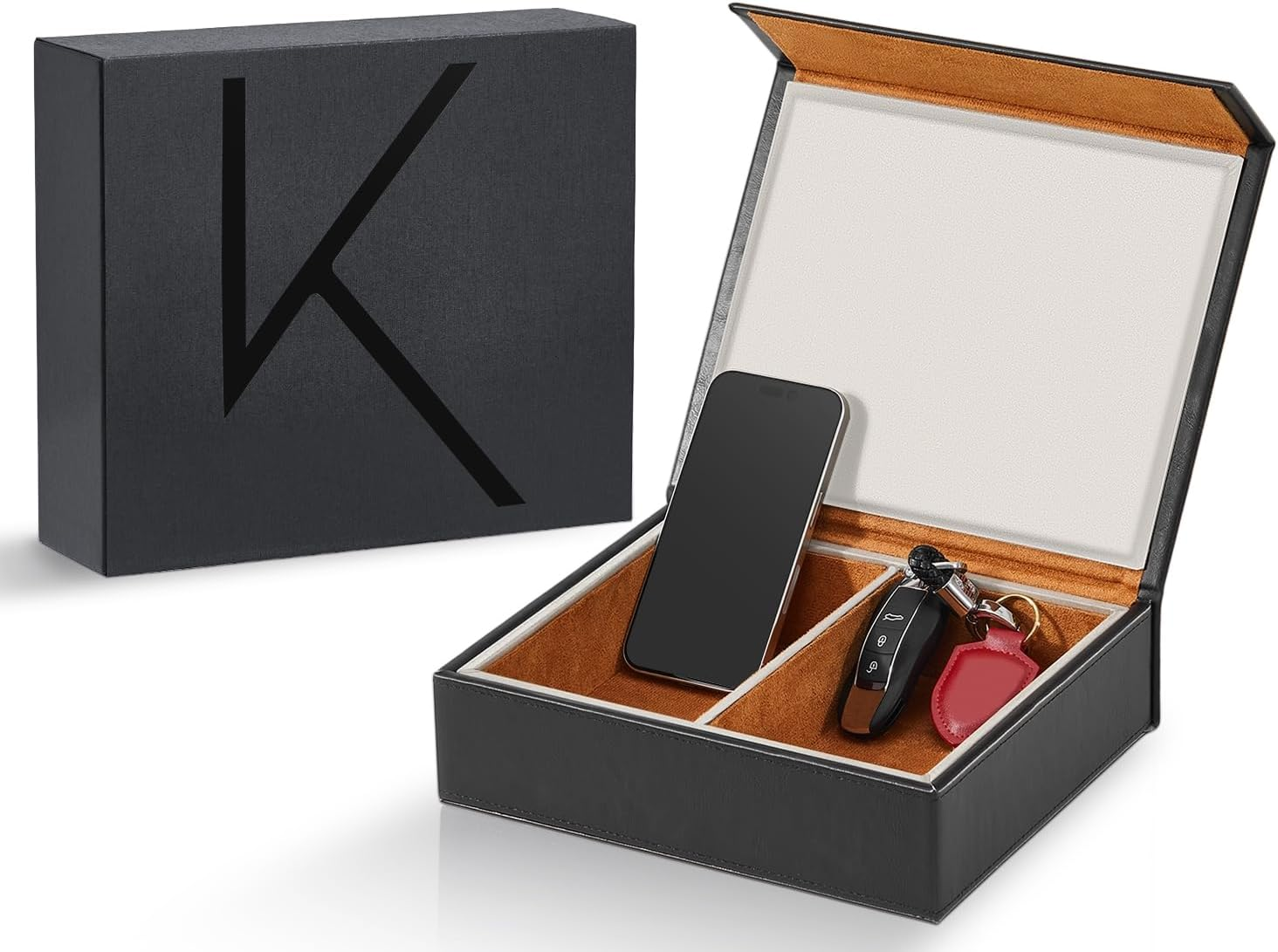 KENARK KK6M-BK Faraday Key Fob Protector Box, RFID Signal Blocking Shielding Box for Car Keys, Anti-Theft Vintage Faraday Cage with High-Grade Protein Leather, Black - Size: M