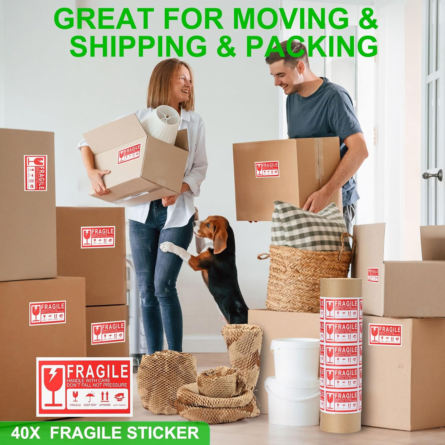 Honeycomb Packing Paper 12&rdquo; X 100&rsquo; Moving Suppliers Bubble Cushioning Wrap Paper Roll for Moving/Shipping/Packing with 80 Fragile Sticker Protective Eco Friendly & Recyclable image number 2