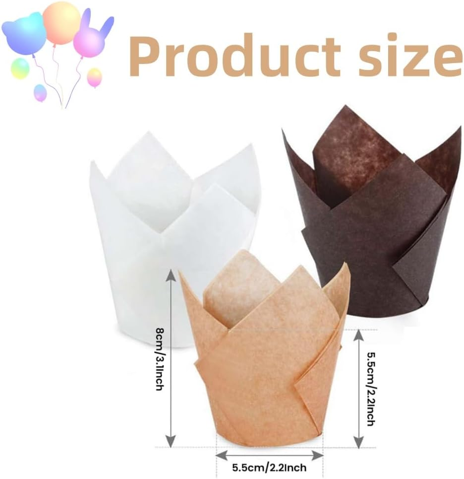 Tulip Cupcake Liners, 200Pcs Baking Paper Cups, Cupcake Muffin Liners Wrappers, Baking Cups Muffin Tins Treat Cups for Weddings, Birthdays 2Inch (Brown, Natural and White)