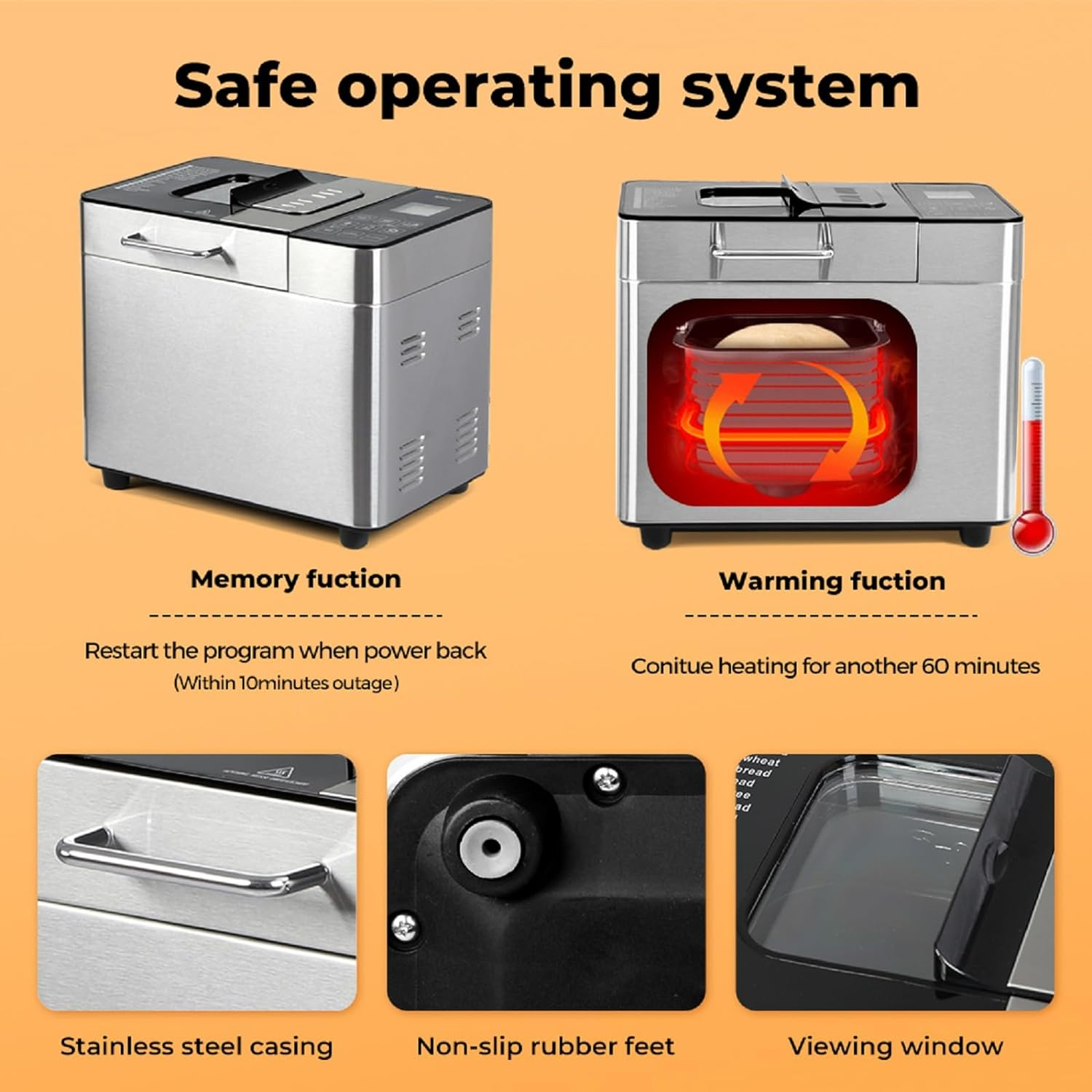 Spector Automatic 2L Bread Maker, Non Stick Healthy Mixer with Bread Bucket & Touch Panel,17 Programs Including Gluten-Free Artisan Kneading, 3 Loaf Sizes 3 Crust Colors, Reserve & Keep Warm Set image number 1