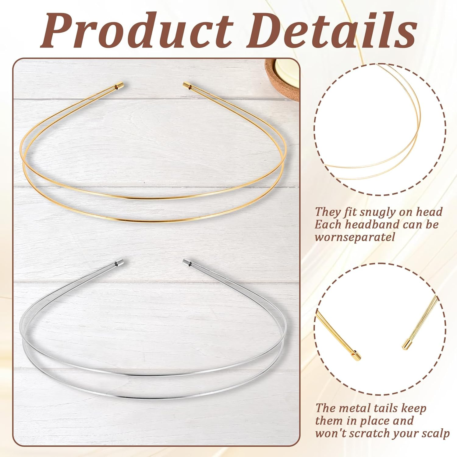 YQQYG 2 Pcs Metal Headband, Silver and Gold Headbands for Women, Fashion Headbands for Women, Metal Hair Band for Any Hairstyle Hair Accessories image number 3