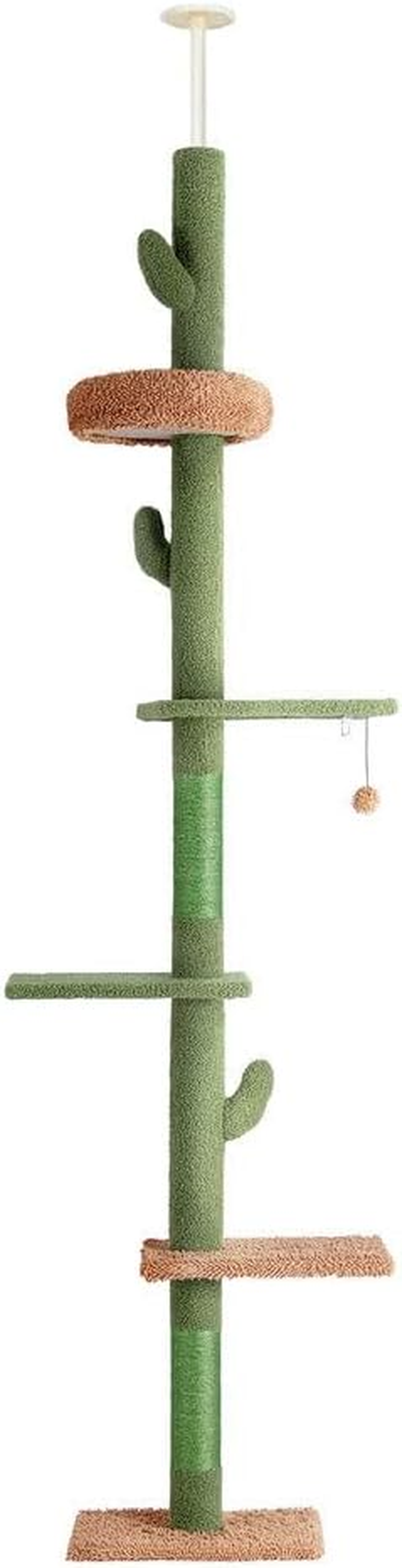 I.Pet Cat Tree Floor to Ceiling, 290Cm Cat Scratching Post, 5-Tier Cat Tower with Condo & Hammock Bed, Play Towers & Trees for Cats Indoor, Easy to Install, Green image number 3