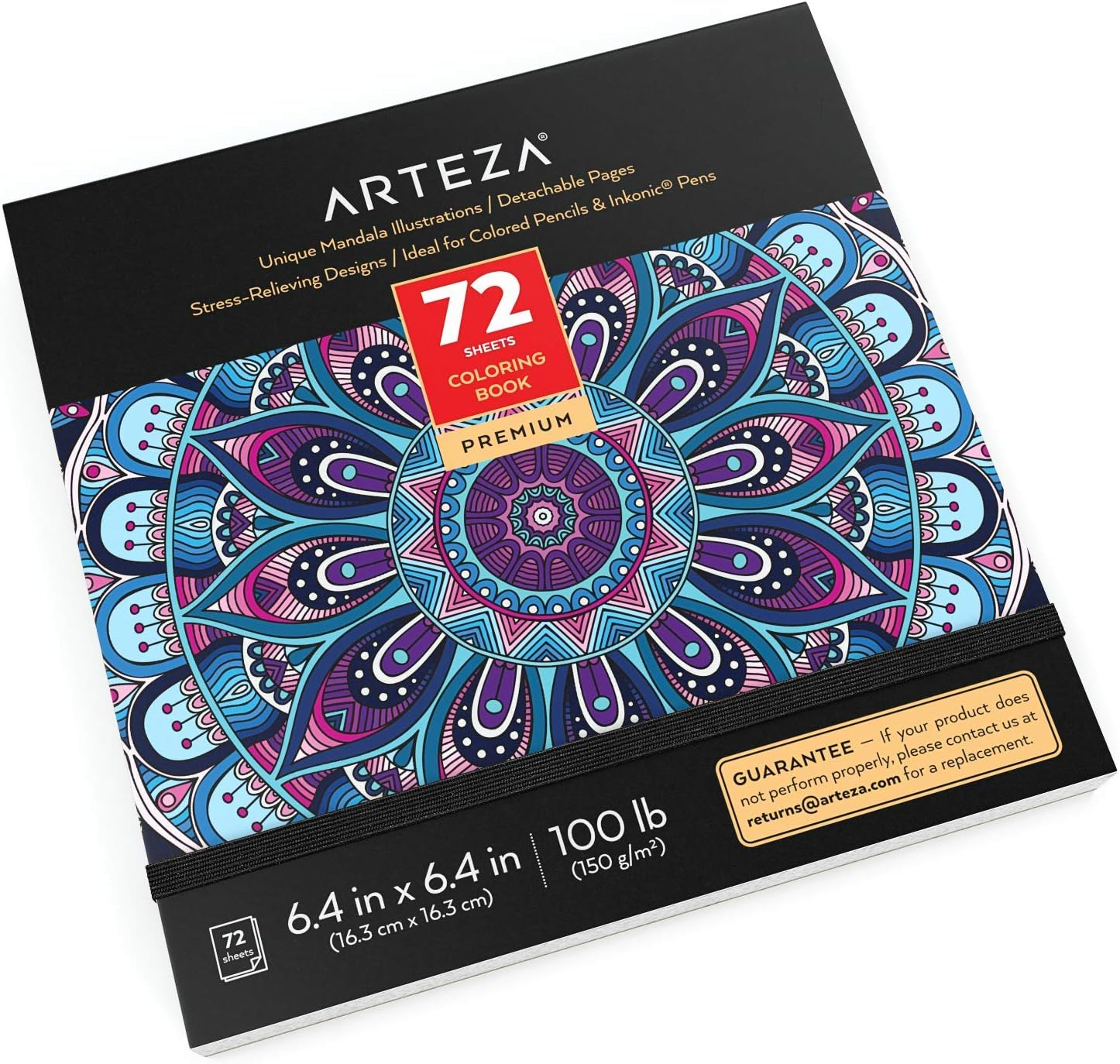 Arteza Adult Coloring Book, 6.4 X 6.4 Inches, 72 Sheets, Portrait Illustrations, Travel-Sized Detachable 100-Lb ​Coloring Sheets​, Art Supplies for Relaxing, Reflecting, and Decompressing