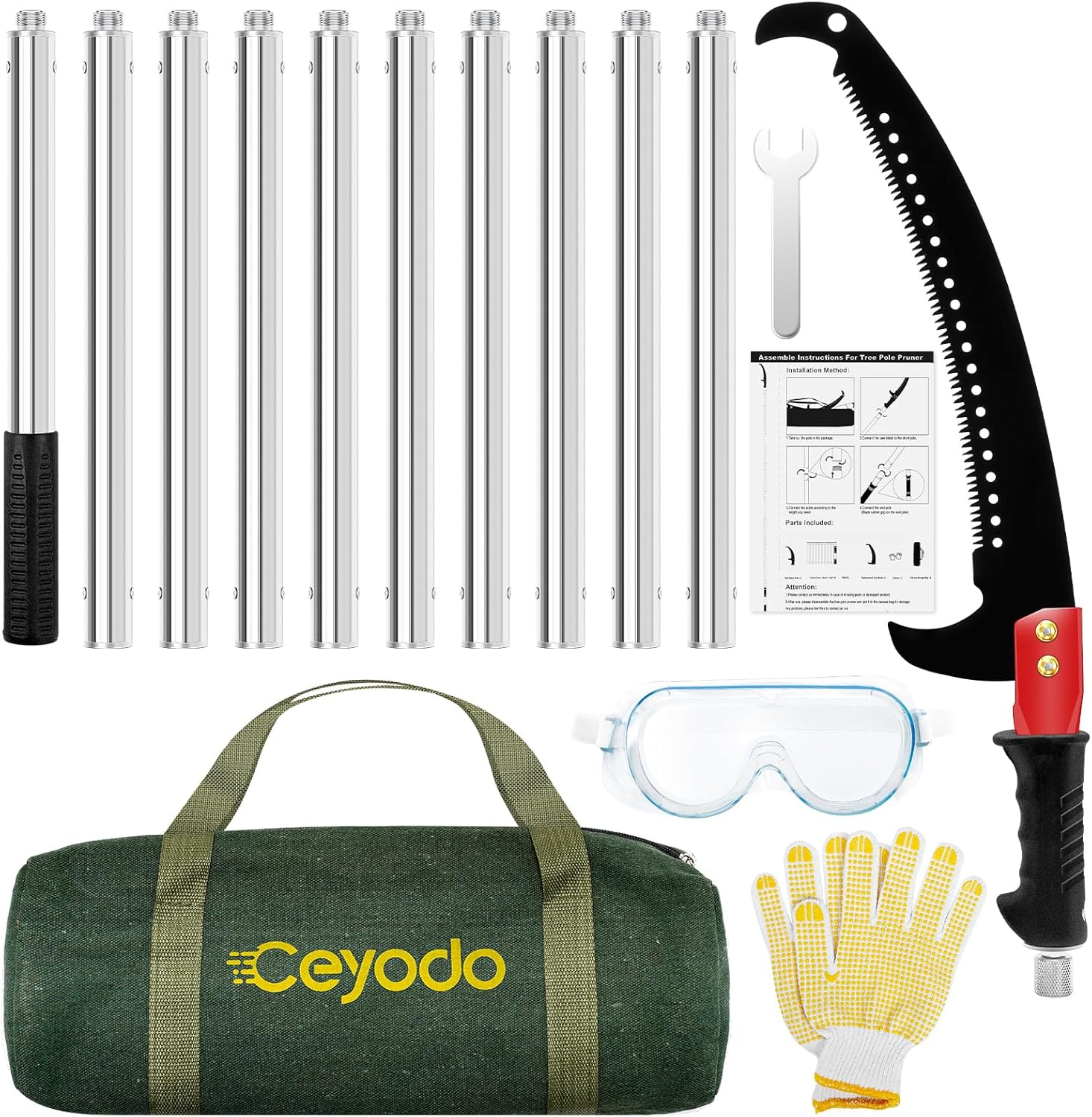 Manual Pole Saw 15Ft, Lightweight Manual Stainless Steel Extension High Pole Pruning Pole Saw for Tree Trimming Branches at Forestry Yard Garden Patio image number 2