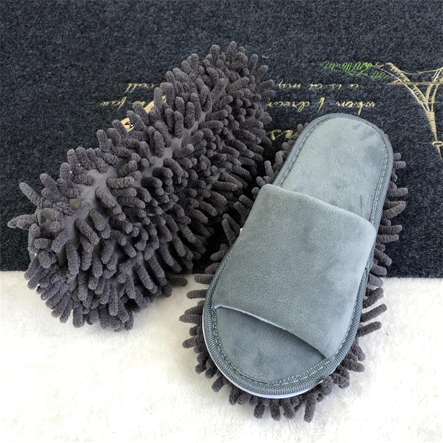 Zerodis Mop Floor Slippers, Microfibre Lazy Open-Toed Mop Slippers, Cleaning Shoe Cover with 6 Mm Wide Fasteners for Removing Dust, Dirt and Hair at Home