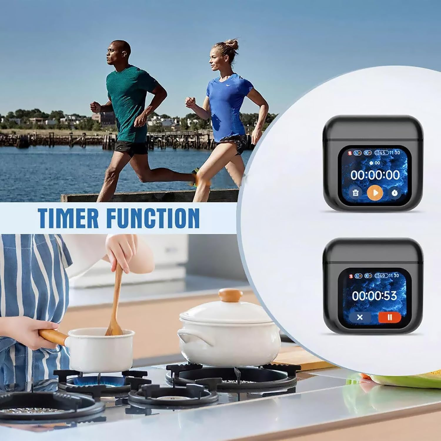 BT5.4 Wireless Earphones LCD Touchscreen Stereo Sound Noise Reduction Support Multi-Language Remote Control Find Earbuds image number 6