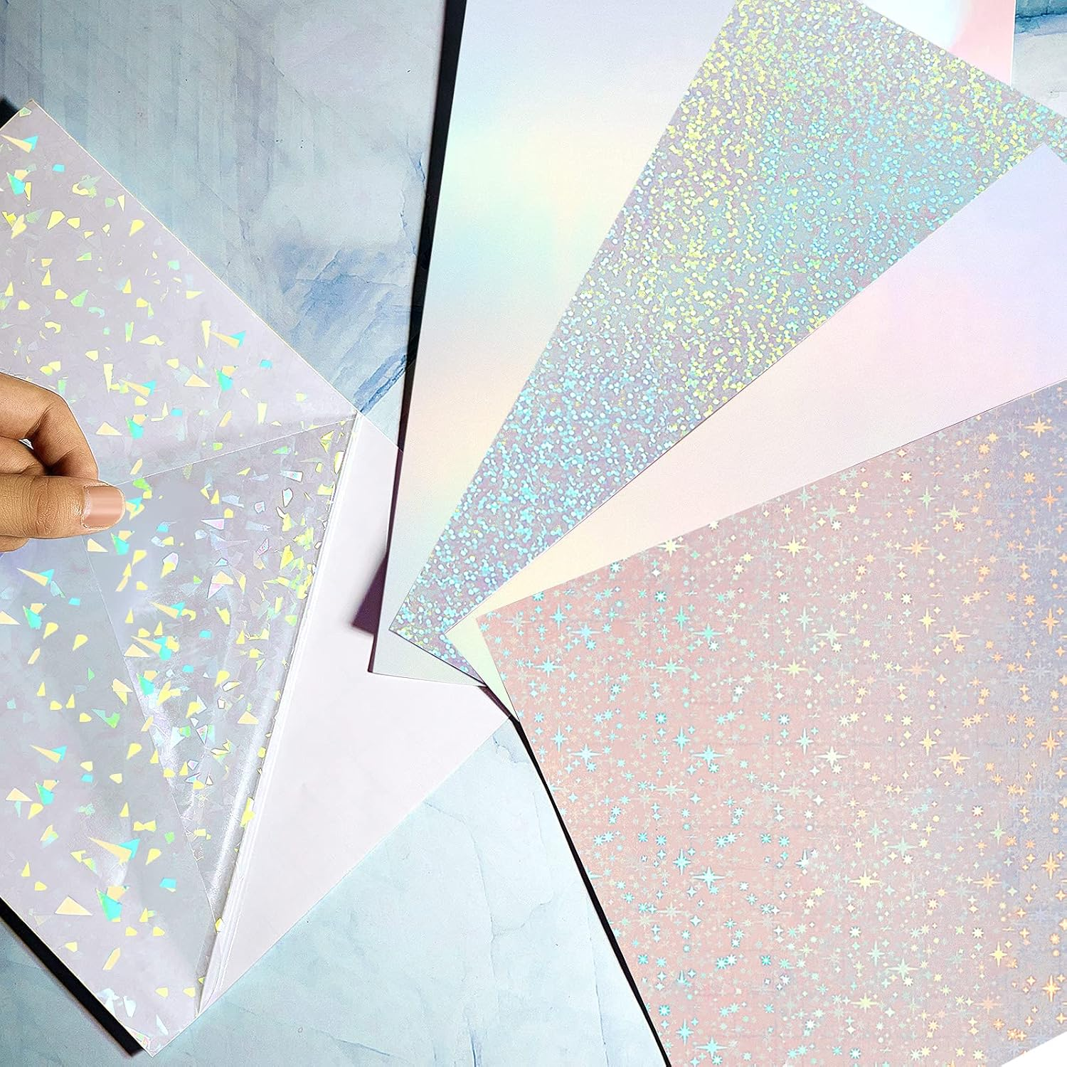 36 Sheets Self-Adhesive Paper Holographic Transparent Paper A4 Waterproof Self-Adhesive Transparent Film 11.7 X 8.3 Inches (Gem, Point, Colorful, Star) image number 1