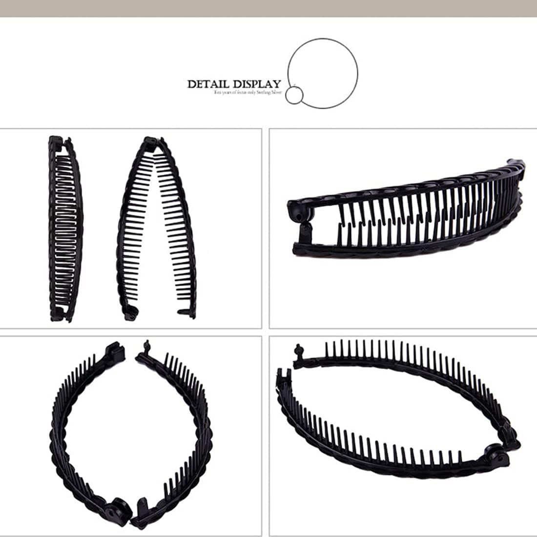 4 Retro Banana Hair Clips for Thick Curls, Fishtail Hair Accessories, Two Banana Clip Combs for Women and Girls