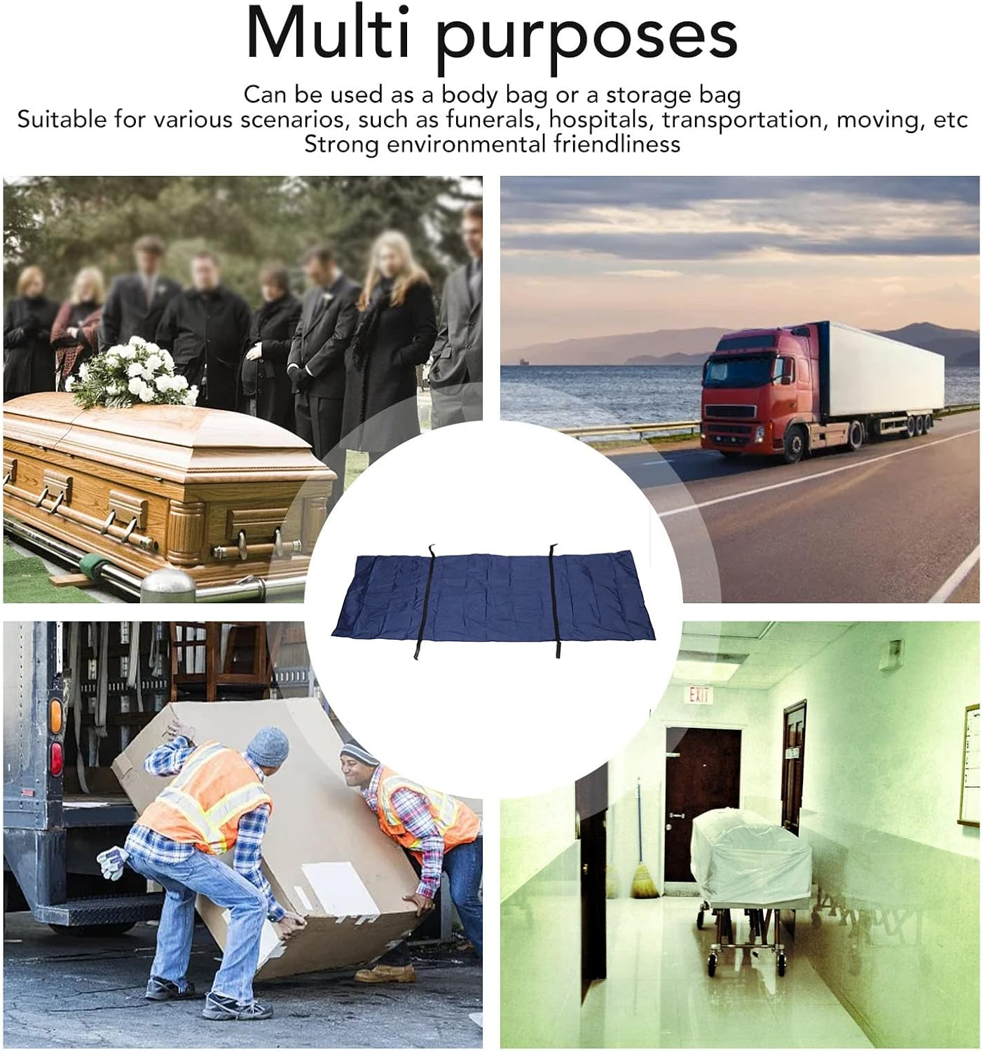 Cadaver Bag, Emergency Body Storage Bag, Thickened Leak Proof Corpse Bag, Silver Coated Oxford Waterproof Bags with 4 Handles, Reusable for Corpse Storage and Transportation (210 * 75CM) image number 5