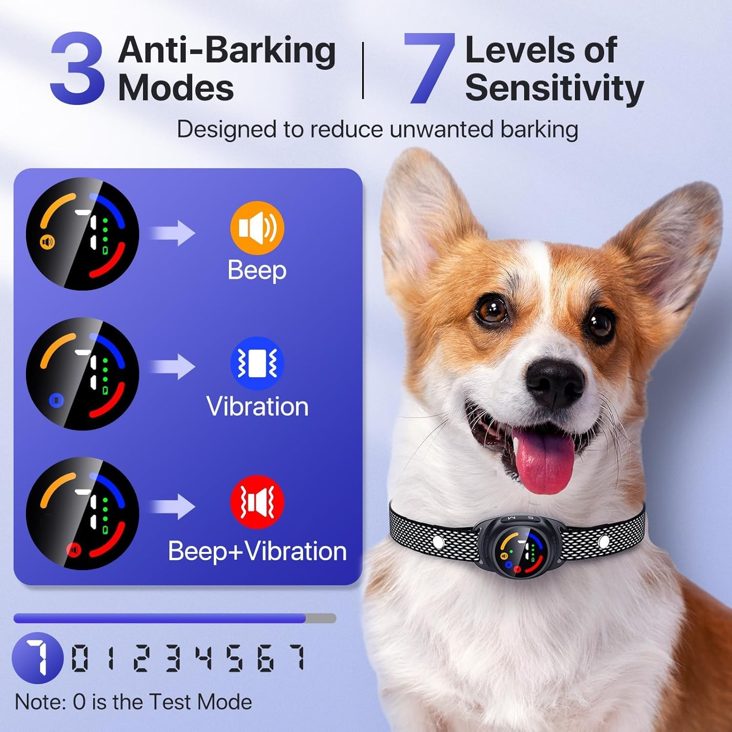 Dog Bark Collar for Small Dogs,No Shock Bark Collar with Beep & Vibration Only, IP67 Waterproof No Bark Collar Rechargeable with 7 Adjustable Sensitivity (Black) image number 2