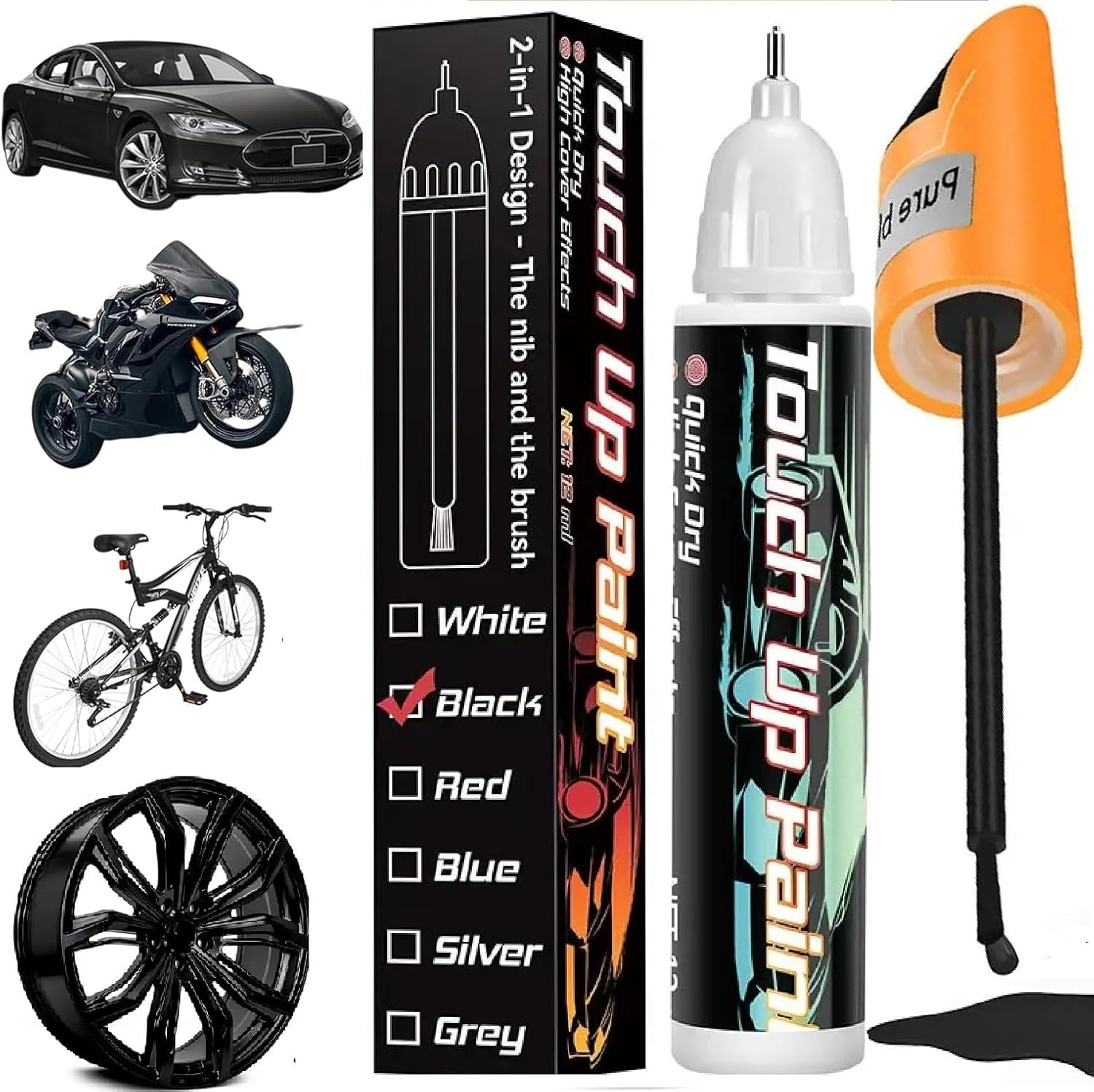 Touch up Paint for Cars, Wheel Scratch Repair Pen, Car Rim Paint, Quick and Easy, Auto Scratch Erase, Automotive Scratch Remover for Deep Scratch (Black)