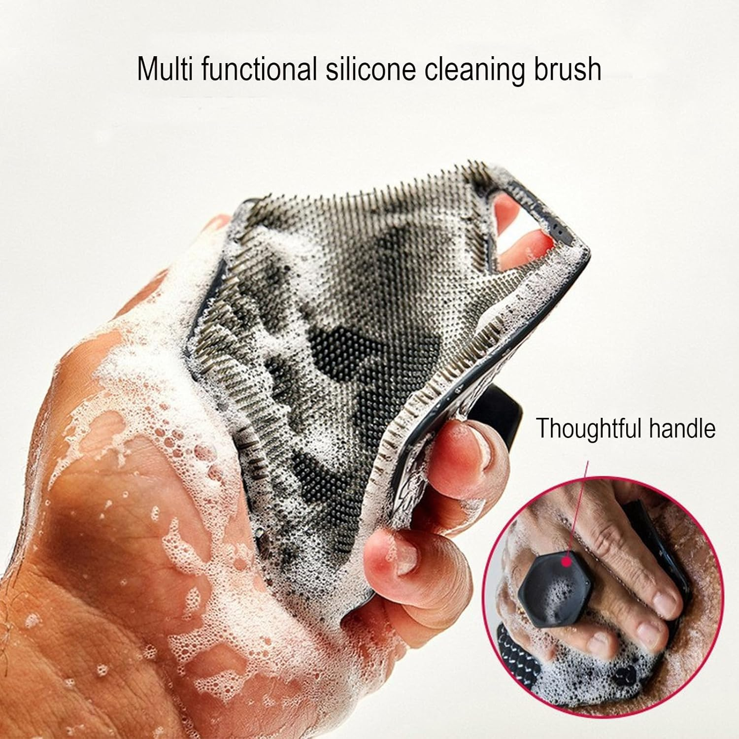 Loimon Premium Silicone Body Scrubber - Deep Cleansing & Exfoliating Bath Brush with Ergonomic Handle, Long Lathering Bristles for Gentle Skin Invigoration, Hygienic & Easy Clean