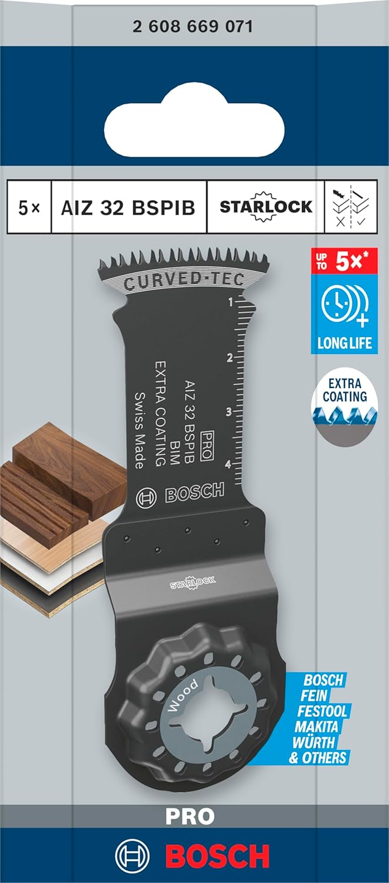 Bosch 5 X Pro Multi Material AIZ 32 BSPIB Blade for Multifunctional Tools (For Hardwood, Plastic-Coated Plates, Width 32 Mm, Professional Accessories Multifunctional Tool)