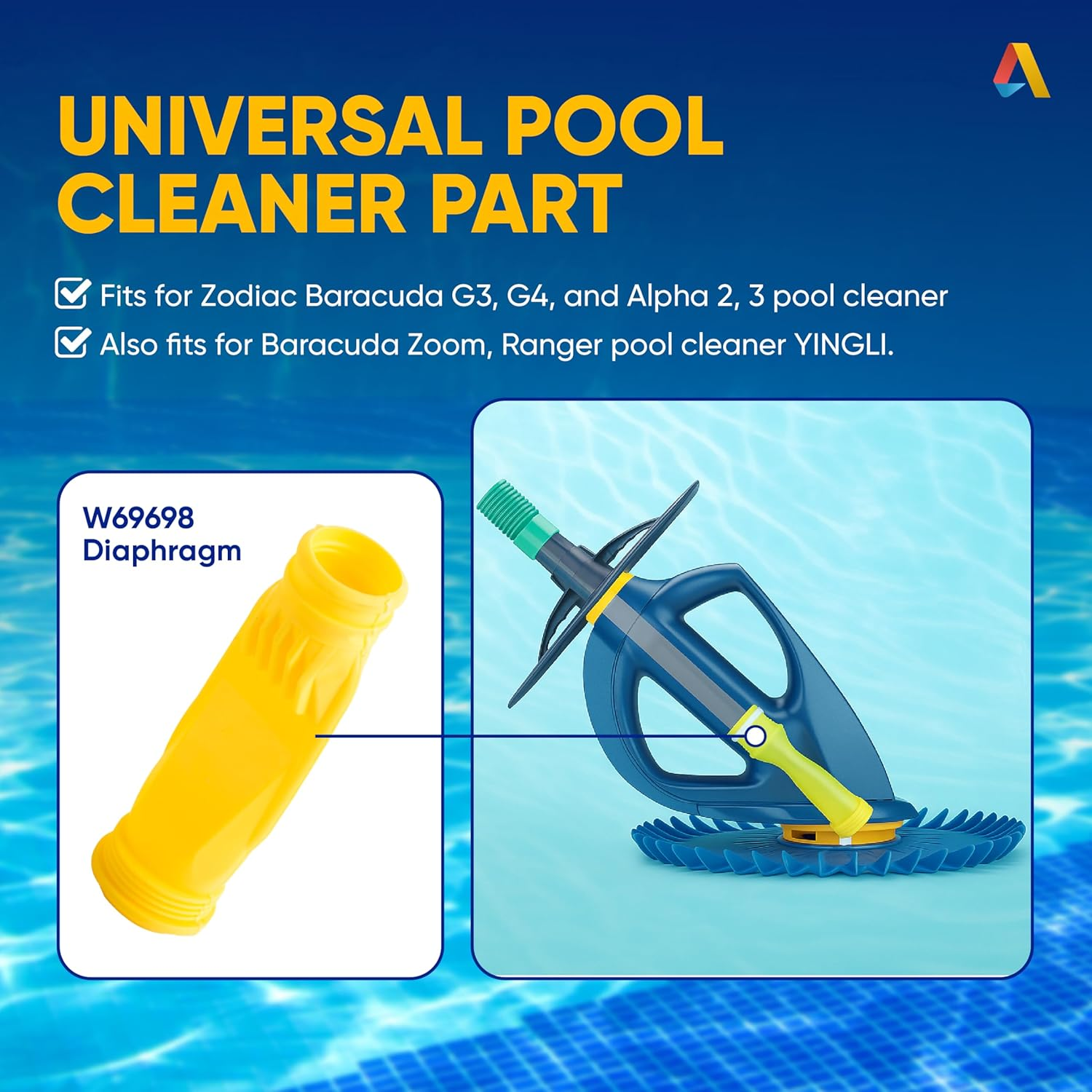 Pool Cleaner Diaphragm, W69698 Silicone Pool Cleaner Long Life Diaphragm for Zodiac Baracuda G3 G4, Alpha 2, 3 and Zoom Pool Cleaner, Heavy Duty Pool Cleaner Diaphragm (Yellow, 2 Pack) image number 3