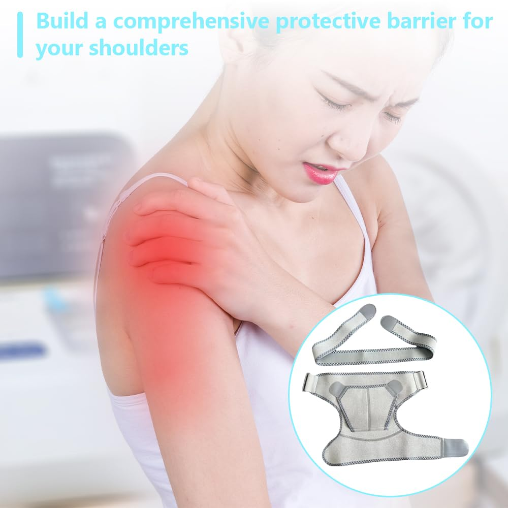 Adjustable Shoulder Brace for Men & Women, Breathable Neoprene Rotator Cuff Support with Compression Wrap, Relief for Shoulder Pain, Strains & Dislocation (Grey) image number 3