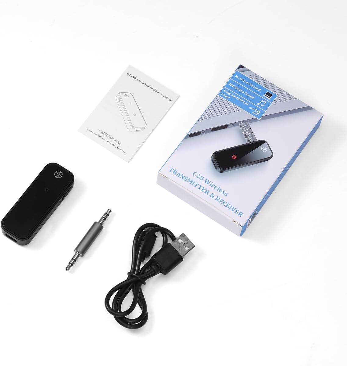 (Newest) Aux Bluetooth 5.0 Adapter for Car, Bluetooth Receiver for Car Home Stereo System and Headphones, Bluetooth Aux Adapter, 2 in 1 Wireless Bluetooth Transmitter and Receiver for Hands-Free Call