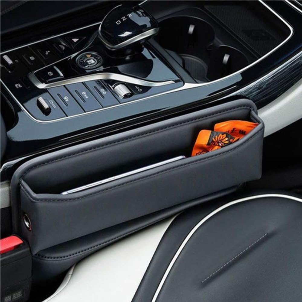 Poemtian Leather Car Seat Storage Box Car Seat Gap Filler, Car Seat Gap Filler Organizer,Upgrade PU Leather Console Organizer, Car Seat Crevice Storage Box for Holding Phone, Key and Cards image number 5