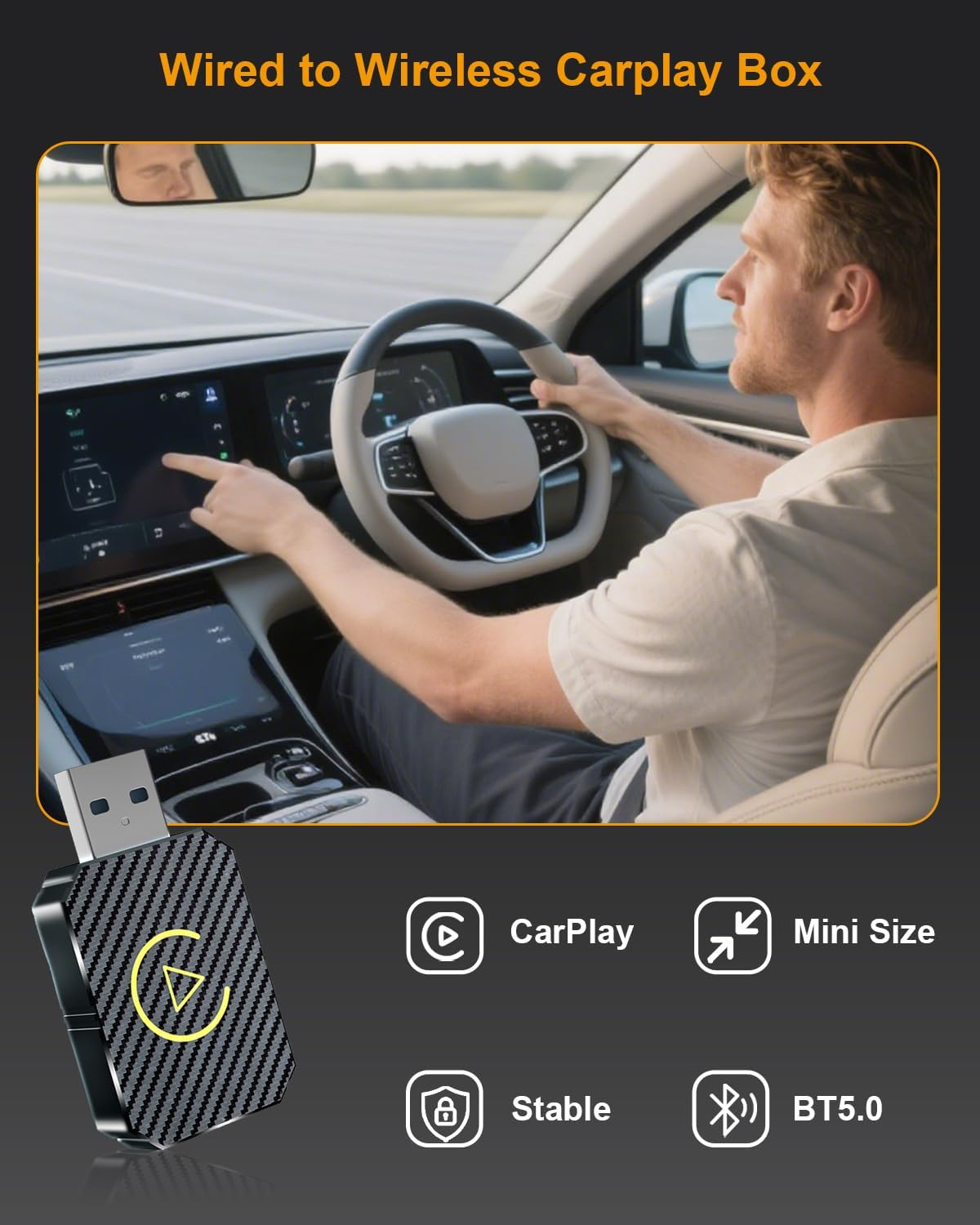 BANKKY Wireless Carplay & Android Auto Adapter&ndash;2-In-1 Plug & Play Dongle for Iphone/Android, Convert Wired to Wireless, USB-C/A Support, Car Accessories image number 4