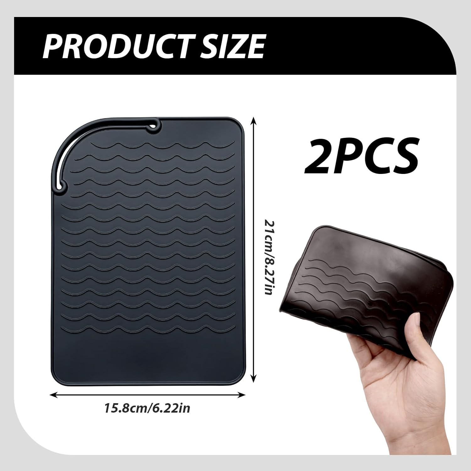 Ozessence 2 Pcs Heat-Resistant Mat for Curling Irons, 21&times;15.8Cm Portable Heat Silicone-Resistant Mat for Curling & Flat Irons, Used for Anti-Slip Protect Desktop and Travel Carry image number 3