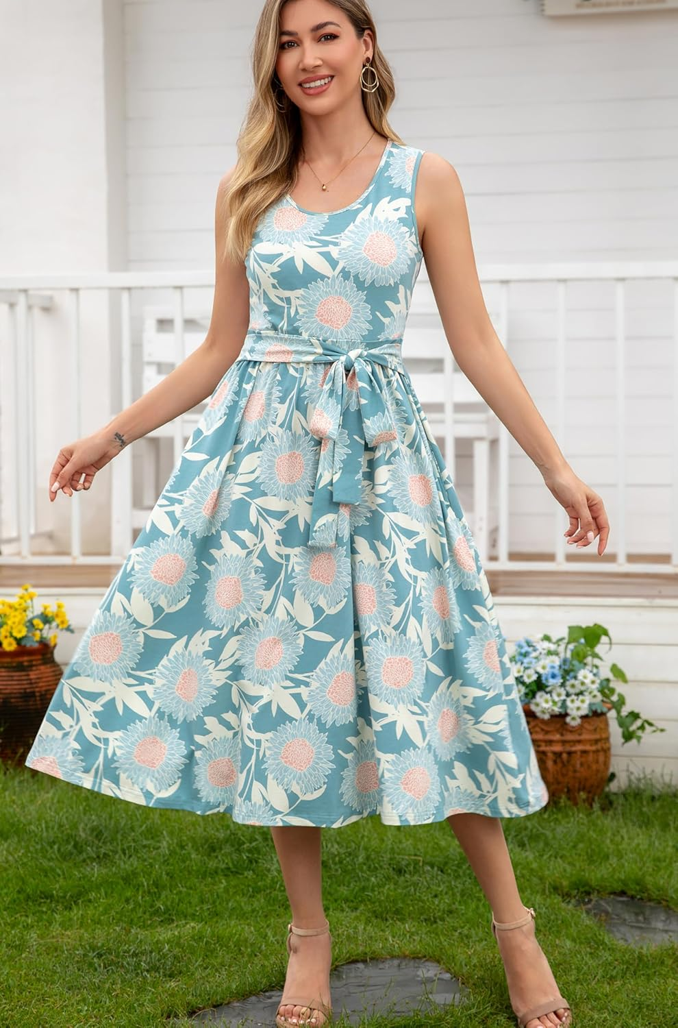 Women'S Nursing Dresses Breastfeeding Comfortable Cotton Midi Breastfeeding Dress with Pockets image number 1