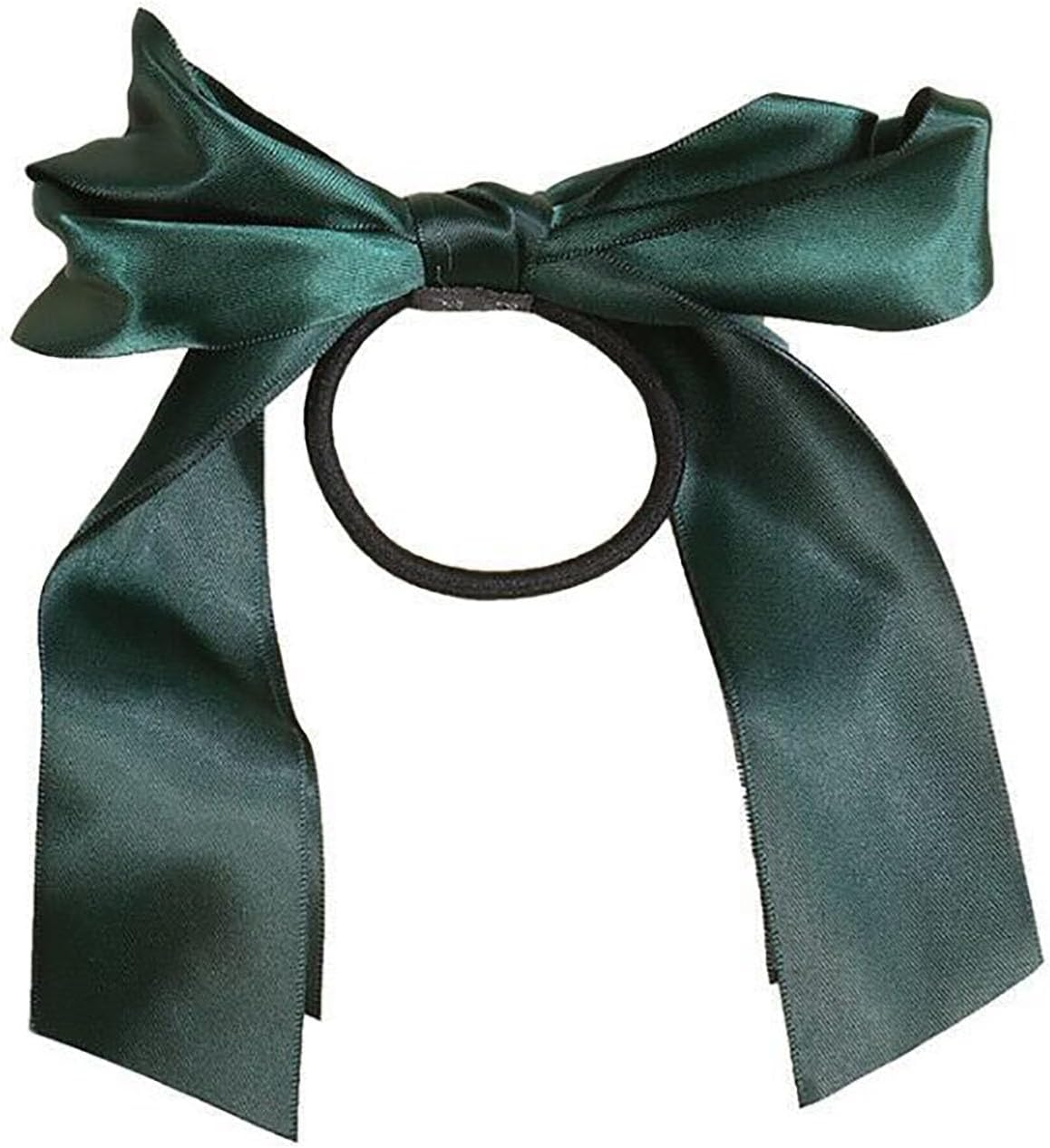 Crymystal Silky Satin Bow Hair Tie Green Bow Elastic Band Satin Hair Rope Tie Bowknot Ponytail Holder Ponytail Scrunchies Hair Accessories for Women and Long Hair Fashion Hair (Green) image number 1