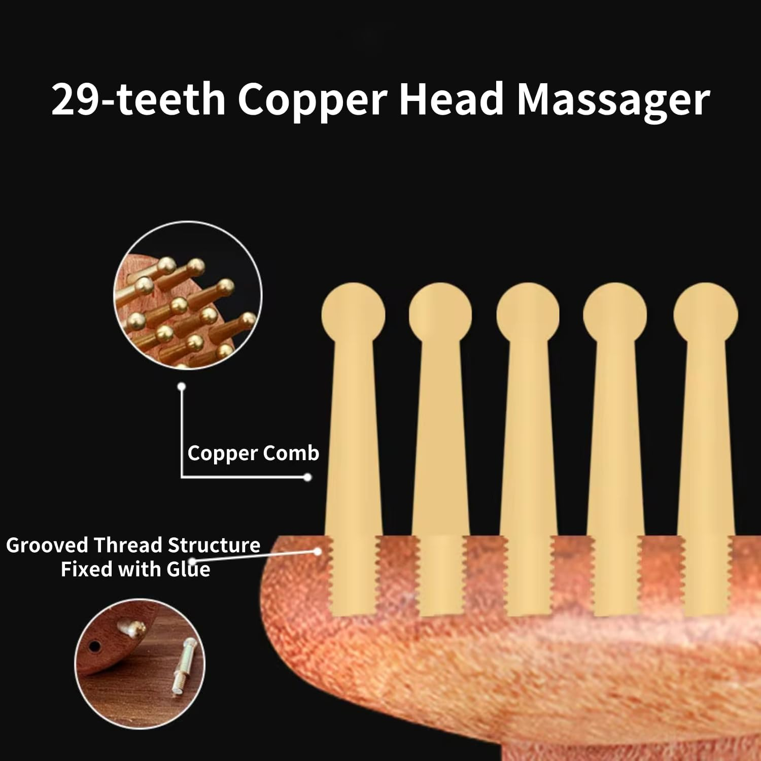 Wood Therapy Massage Tools 29-Teeth Copper Head Massager, Home SPA Body Relaxing and Stress Relief Handheld Massager, for Legs, Arms, Neck, Shoulder image number 3