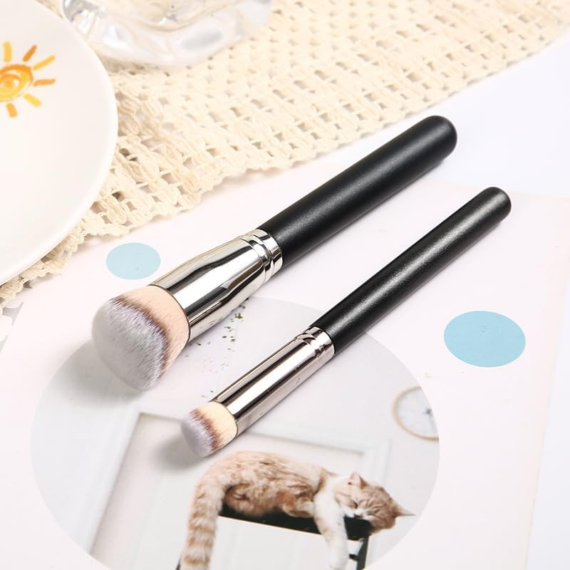 Kabuki Makeup Brushes Set&ndash; 3Pcs Pro Angled Foundation Brush/Flawless Flat Concealer Brush/Mini Flat Top Brush, under Eye for Concealer Brush for Liquid Cream Powder Blending, Stippling, Nose Contour (Style 1, One Size) image number 1