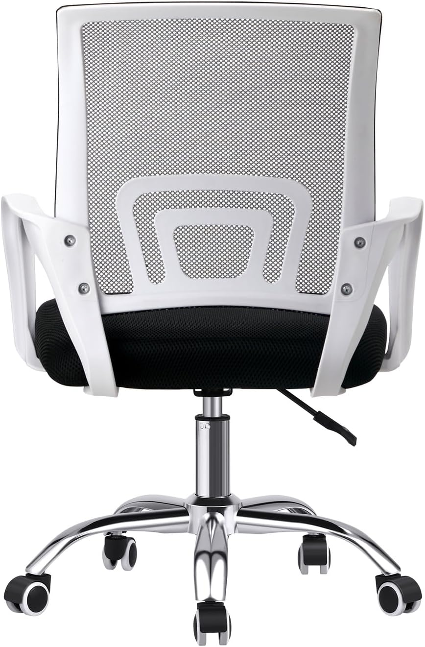 Oikiture Mesh Back Desk Chair with Lumbar Support and 150Kg Capacity Home Office Ergonomic Chair Armrest White and Black image number 5