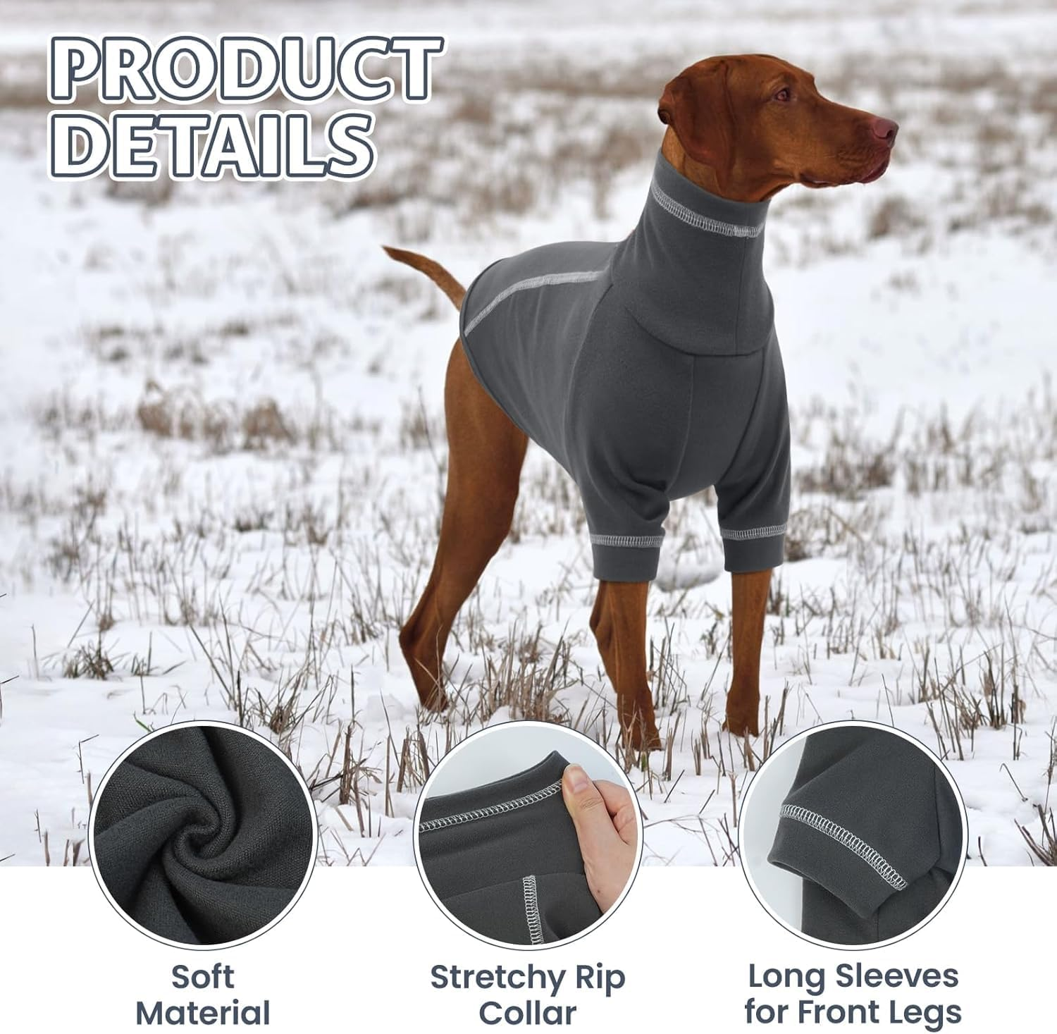 Kuoser Fleece Dog Sweater, Soft Pullover Large Dog Sweater, Turtleneck Dog Sweaters for Medium Dogs Girl Boy, Fall Warm Dog Winter Clothes with Sleeves, Dog Fleece Sweatshirt Vest Coat(M,Darkgray)