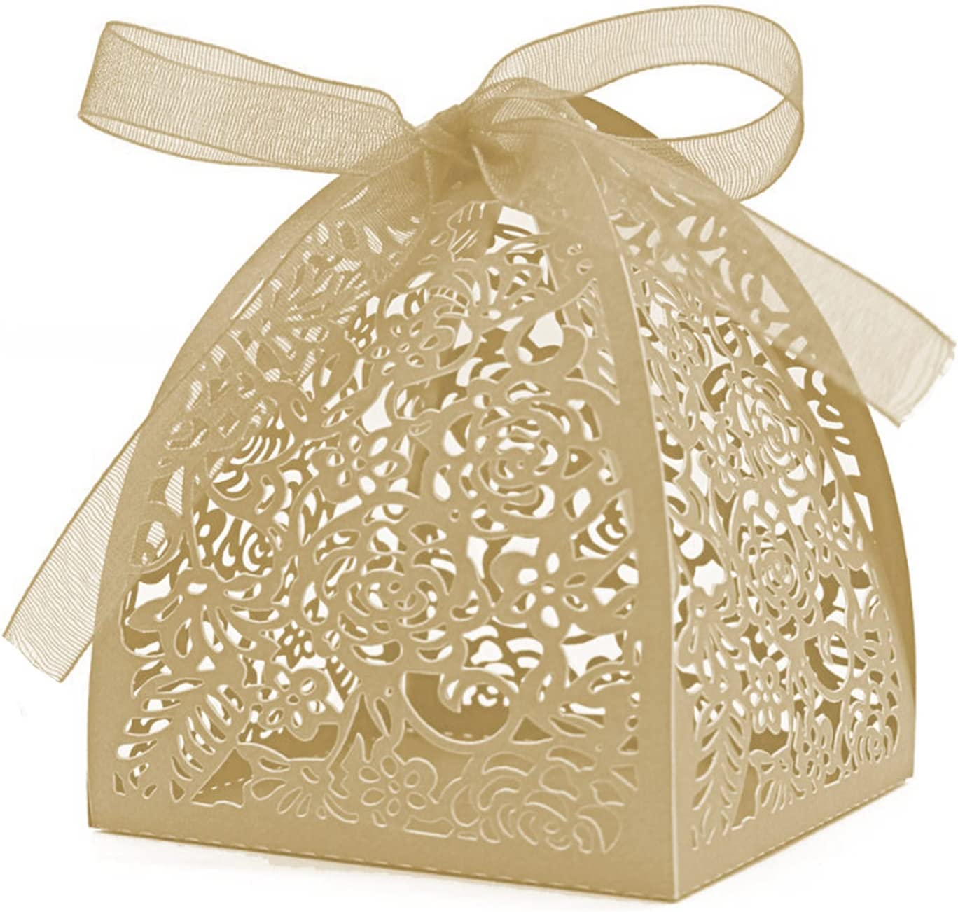 Auto-Plaza 50 Pieces Beauty Laser Cut Favor Boxes DIY Wedding Birthday Gift Candy Boxes with Ribbons (Skyblue)